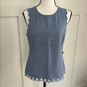 JCrew Blue Sleeveless Top with White Trim